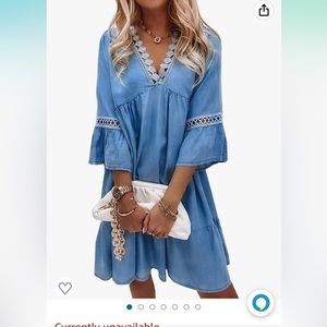 CYLADY Women Dress
Summer Tunic Dress Flowy Ruffle Swing Mini Jean Dress Blue